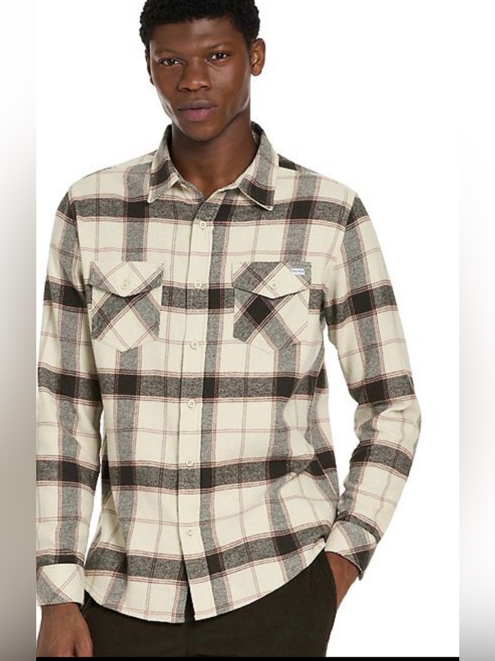 Hurley NWT men’s XL long sleeve button up flannel with 2 chest pockets in Bone